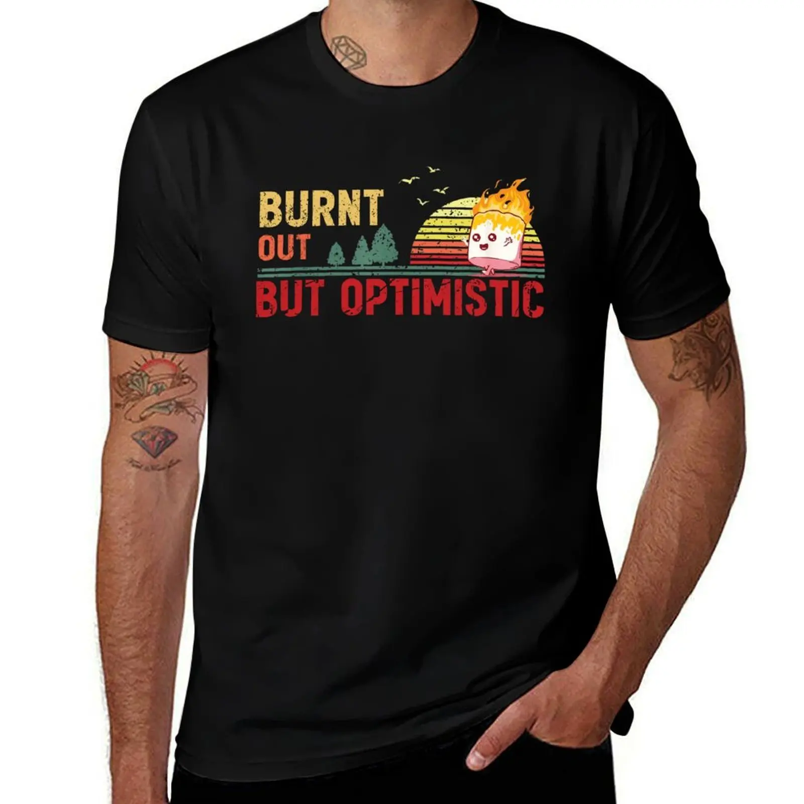 T-shirt Burnt Out But Optimistic pour sports de plein air à manches courtes