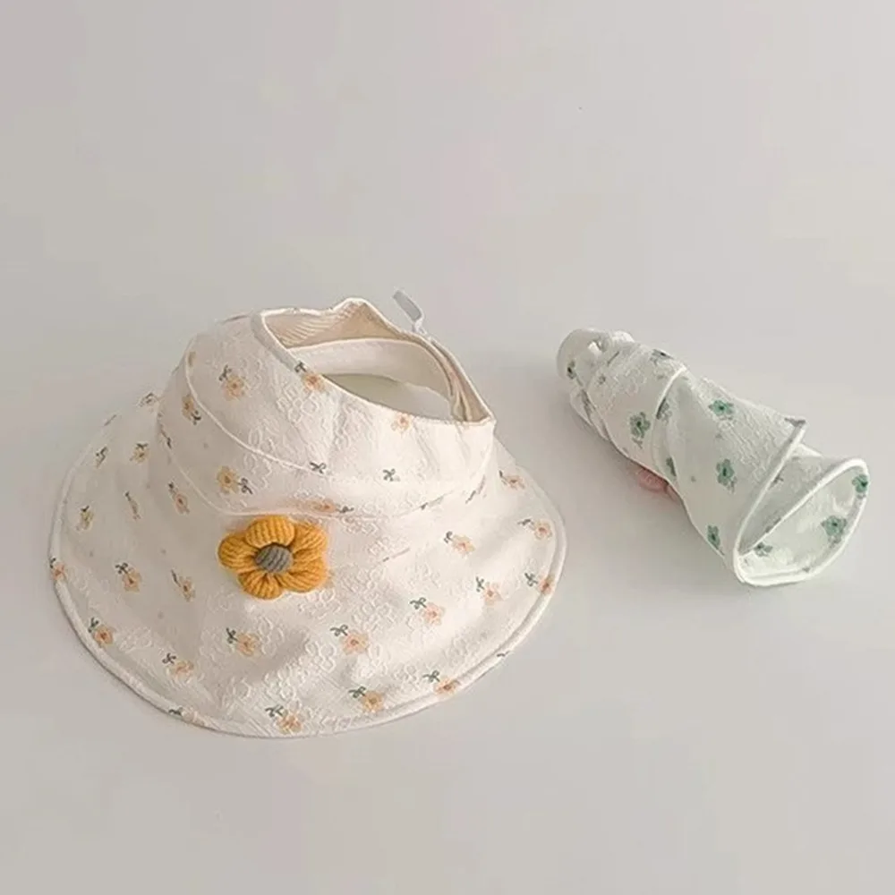 

Cute Korean Style Empty Top Kids Sunhat Wide Brim Cotton Baby Sun Shading Hat Anti-UV Flower Children's Fisherman Hat Girls