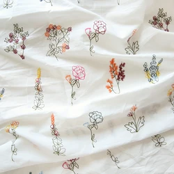 Summer White Pure Cotton Poplin Embroidered Fabric for Clothing Dresses Handmade DIY Fabric Korean Japan Style By The Meter