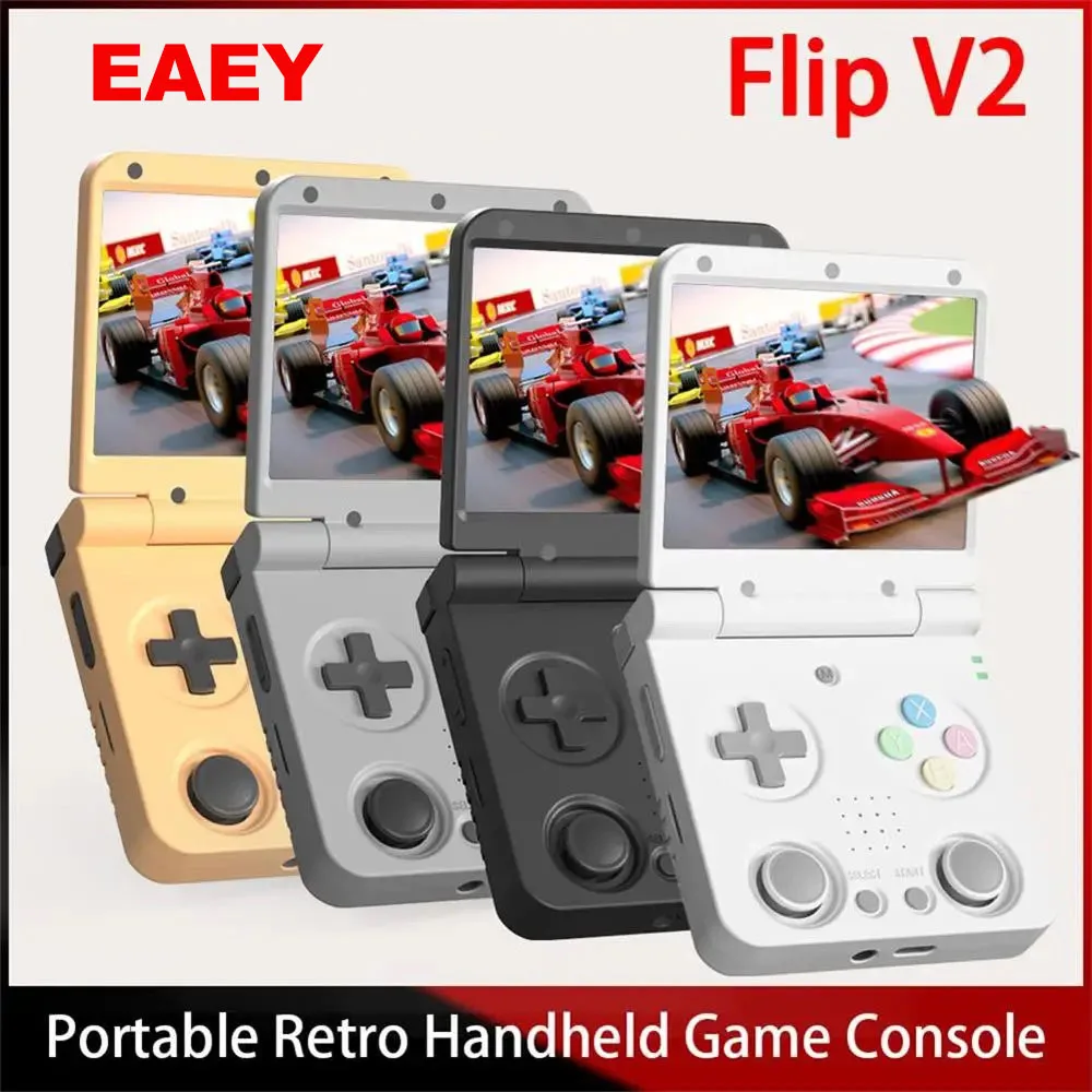 

EAEY Flip V2 Retro Handheld Game Console With Metal Hinge 3.5''IPS Screen Compact Portable Game Machine Dual analog sticks Gift