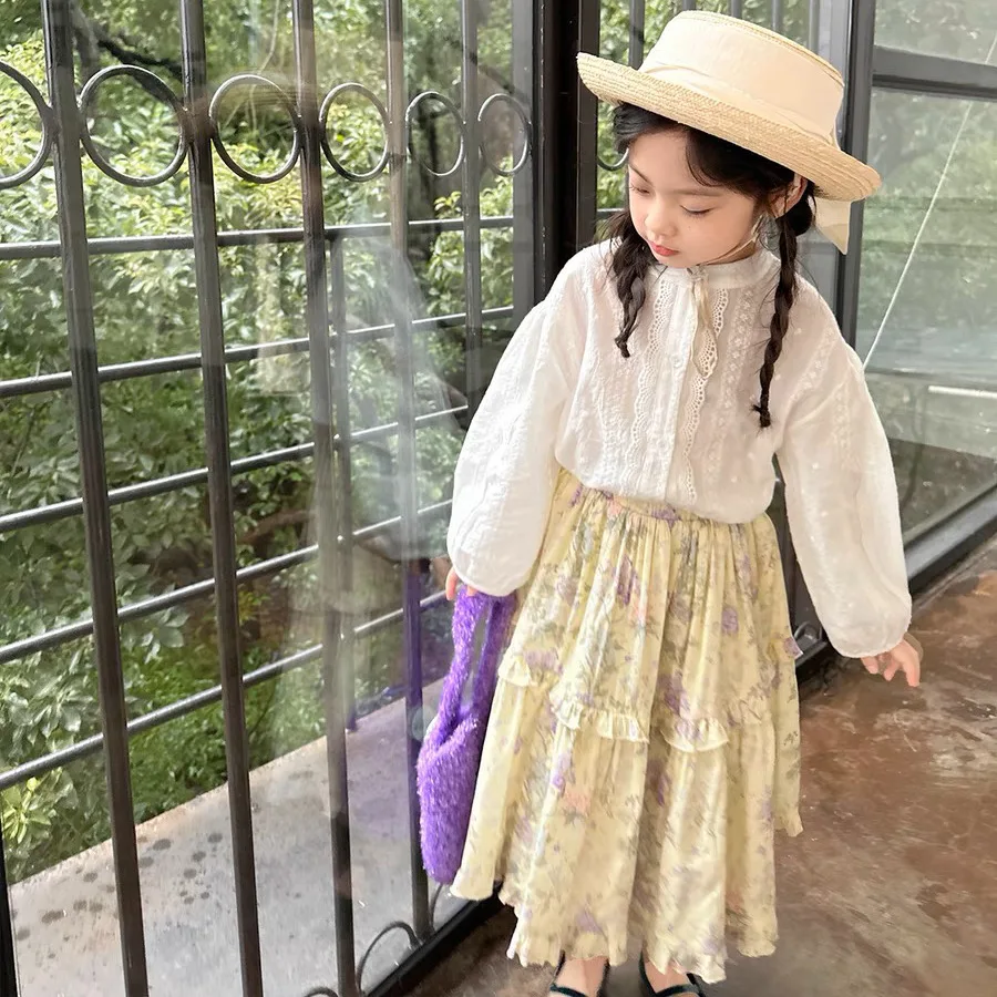 

Детская летняя одежда, одежда принцессы на день рождения, 2025 год, милые шифоновые длинные юбки с цветочным принтом для девочек, модные детские юбки для девочек