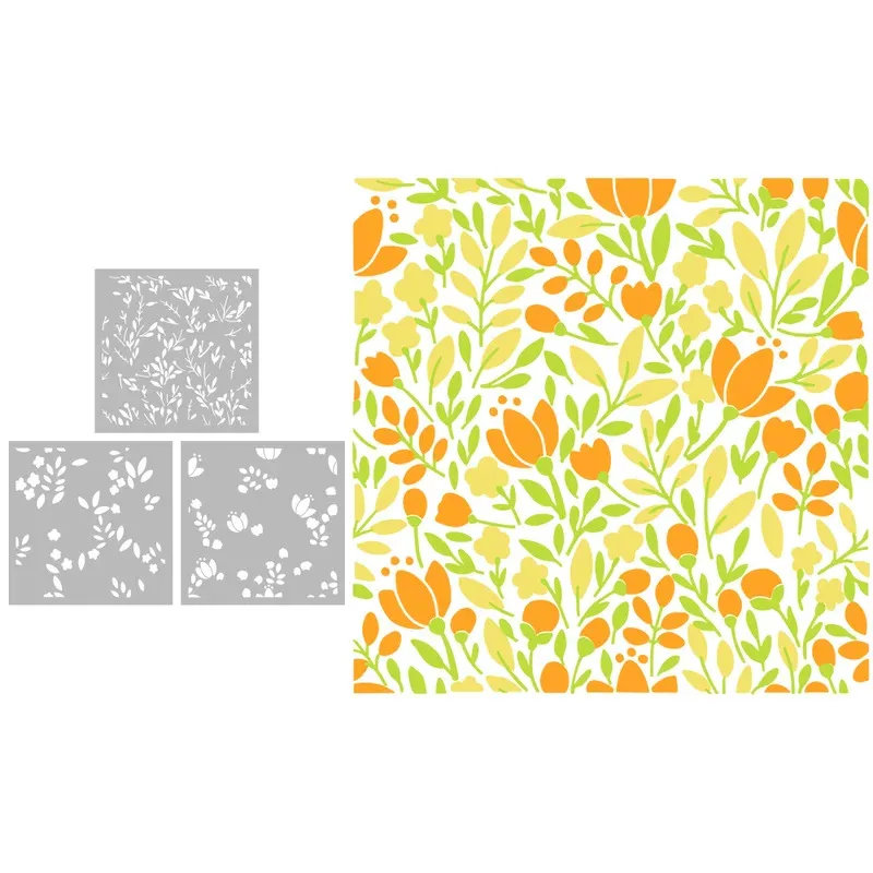 

3PCs Plants Flowers Leaves Plastic Stencil For DIY Scrapbooking Handmade Paper Cards Decorative Album Craft