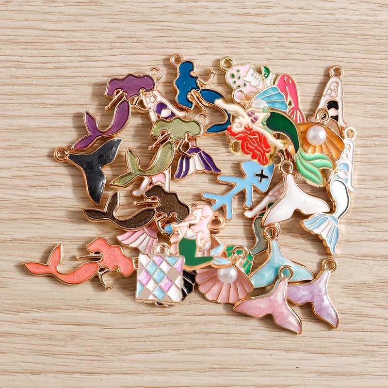 Tusember 10 Stück Charms Niedliche Emaille Ozean Fischschwanz Meerjungfrau Charm Anhänger für Schmuckherstellung Ohrringe Halskette Zubehör Versorgung – Detail 3