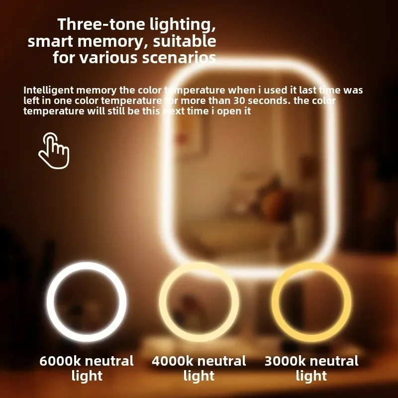 LED Cosmetic Mirror with Dimmable Three-color Light Touch Sensor Switch LED high definition Vanity Mirror Adjustable Folding Ro