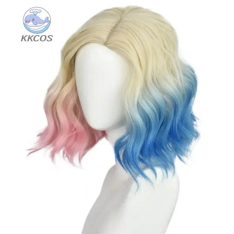الأزرق والوردي شعر مستعار تأثيري النساء فتاة قصيرة شقراء مع شعر أومبير قصير الاصطناعية بوب موجة الشعر KKCos #4