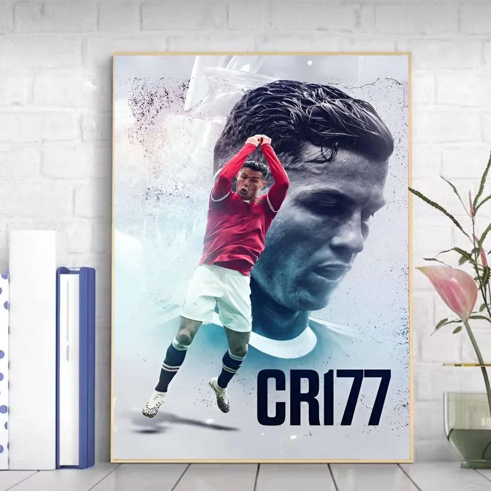 R-Ronaldo Football C-CR7 Poster Self-adhesive Art Poster Retro Kraft Paper Sticker DIY Room Bar Cafe Vintage Decorative