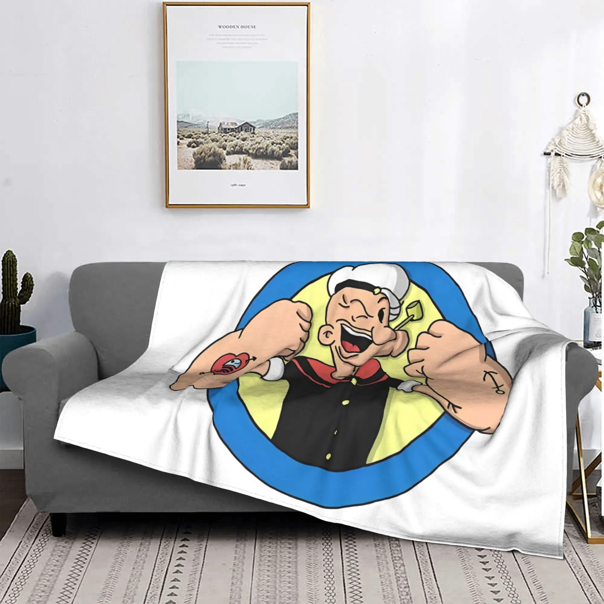 Sailor P-Popeye Funny Sports Cartoon Blanket Cover Velvet Portrait Spinach Ultra-Soft Throw Blanket for Home Couch Bedspread