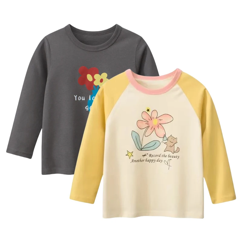 

Kids Bottoming Shirt 2025 Autumn New Children's Clothing Flower Print Girls Long-sleeved T-shirt Baby Clothes