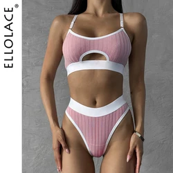 Ellolace Sexy Lingerie Patchwork Comfortable Underwear Ribbed Seamless Bilizna Set Cut Out Intimate Goods Two-Piece Women's Set