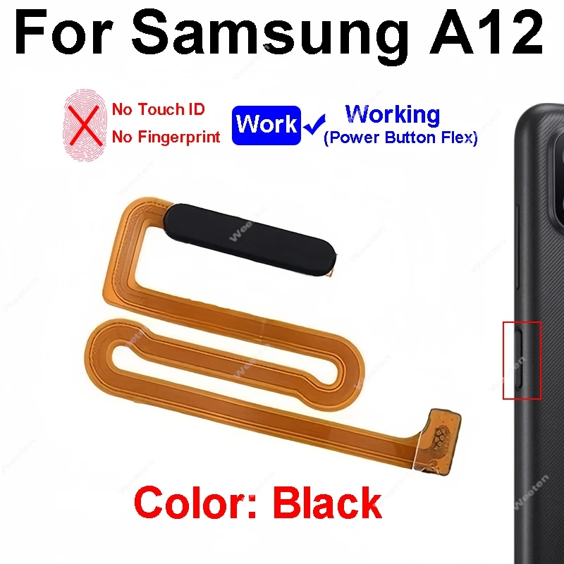For Samsung Galaxy A12 A125 M12 M127 SM-M127F SM-A225F Fingerprint Touch ID Connector Flex Cable With Power Button Parts