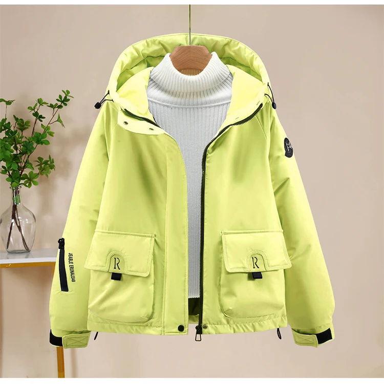 

Faionable Thiened, пуховое хлопковое пальто с капюшоном, женское свободное хлопковое пальто Sli ort, модная зимняя верхняя одежда 2025