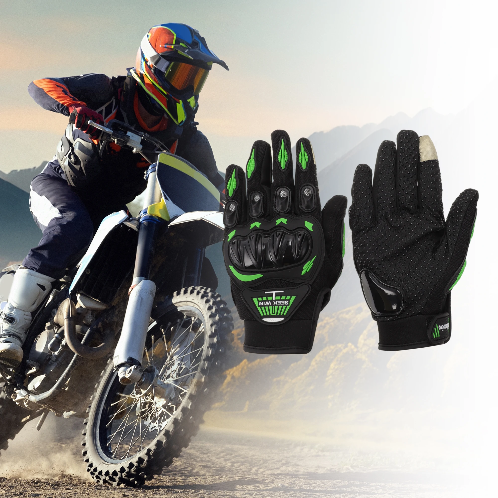 Motoforti M L XL XXL Motorcycle Riding Gloves Winter Warm Cycling Hiking Sporting Driving Gloves Nylon Breathable Green