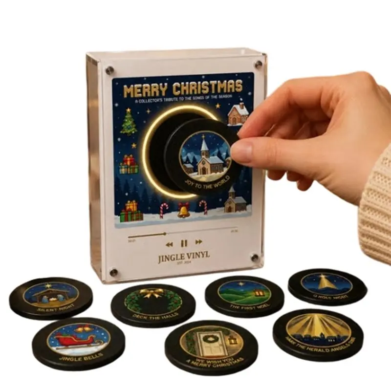 ABRU-For Christmas Decor Suitable Vinyl Player Fridge Record Magnetic Music Box Set, Includes 9 Vinyl Style Disc