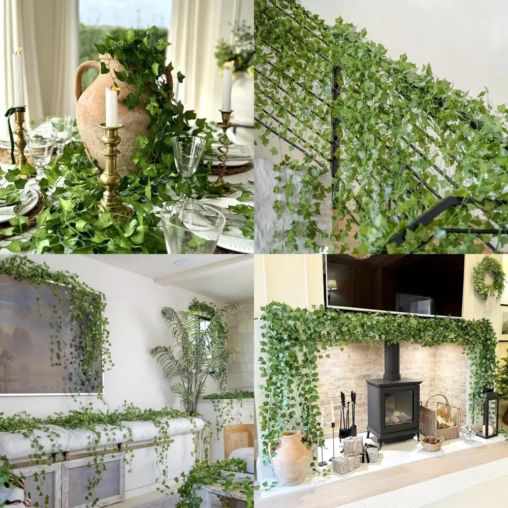 

Искусственная УФ-стойкая гирлянда из плюща, 140 штук, 980 футов длиной, с зелеными листьями, для дома, кухни, свадьбы, вечеринки, сада, стен, декора комнаты