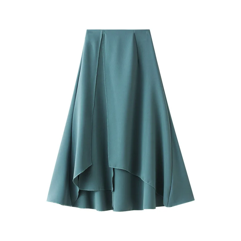 

Green Black Irregular Skirt Women 2022 Spring Summer Fashion High Waist A-Line Skirts Female Solid Color Casual Skirt