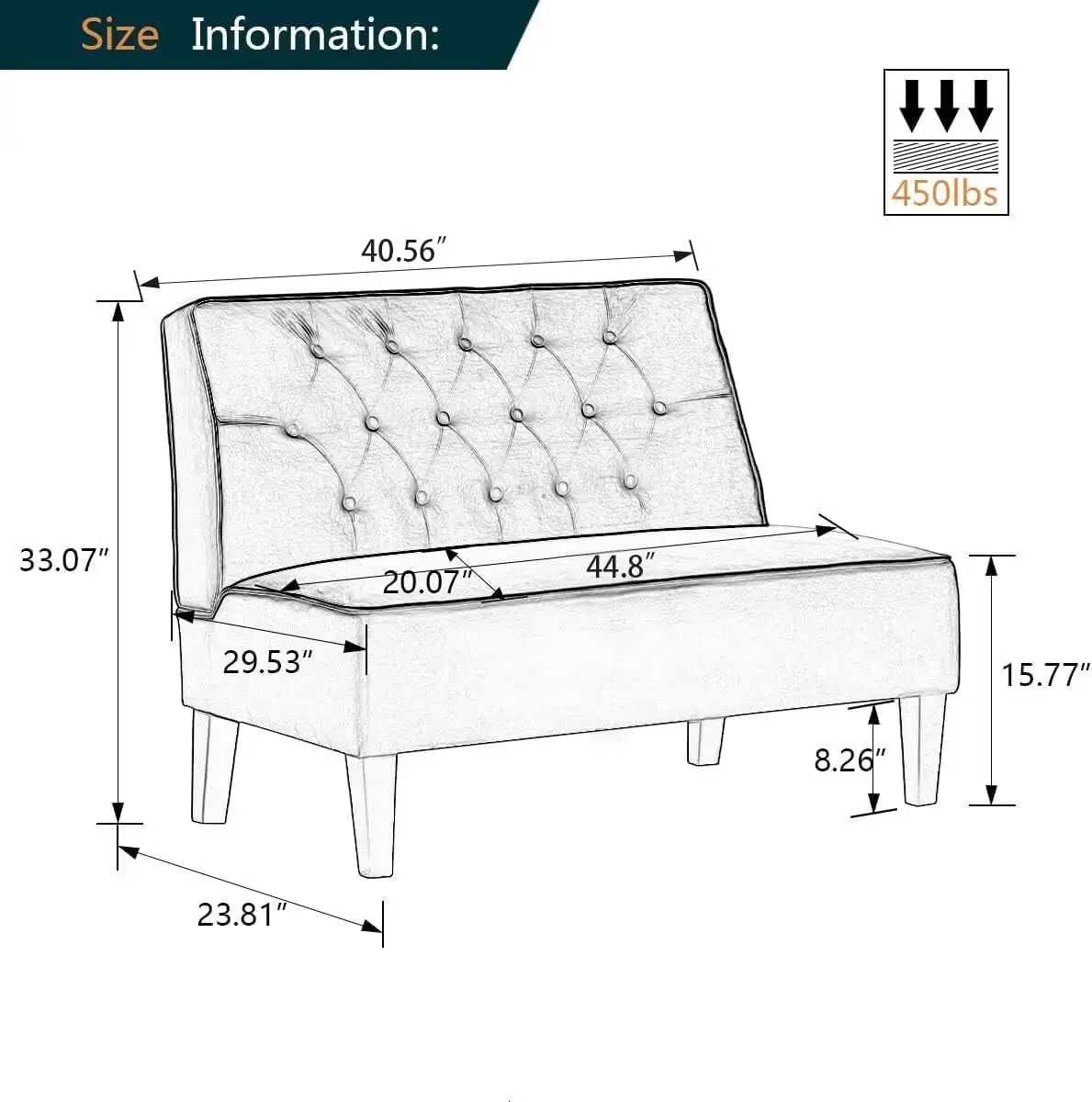 Upholstered Loveseat Bench Couch for Bedroom, Modern Anti Scratch Cushioned Armless Settee Small Love Seat Sofa Faux Le