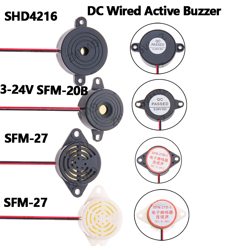 Wired Active Buzzer Assortment Kit 3-24V SFM-20B/SFM-27 (White/Black)/SHD4216  DC Continuous Sound for Arduino & Alarm Systems