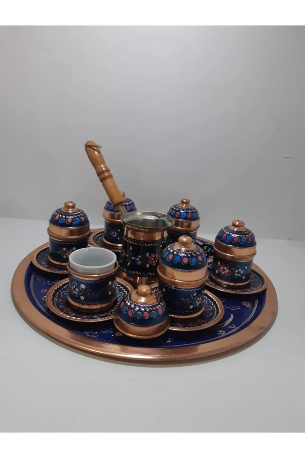 DOLBOVI hand crafted navy blue copper 6 coffee set handmade espresso cup