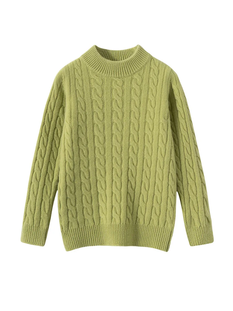 Children Mock Neck Pullover Wool Sweater Twist Flower Boy Girl Autumn Winter 100% Merino Wool Knitwear Kids Jacquard Clothes Top view 5