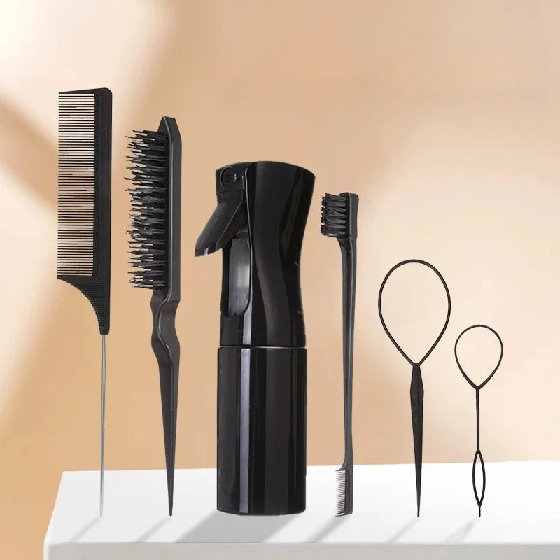 

1-6pcs/Set Hair Brush Set Hairdressing Spray Bottle Hair Braiding Loop Rat Tail Comb Teasing Hair Brsuh Edge Control Brush