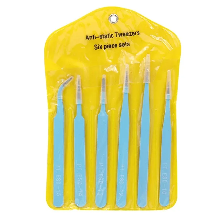 6-teiliges Präzisionspinzetten-Set, ESD, antistatisch, für die Elektronikreparatur, gerade, gebogen, Industriepinzette, Handwerk, Löten, Handwerkzeug – Detail 9