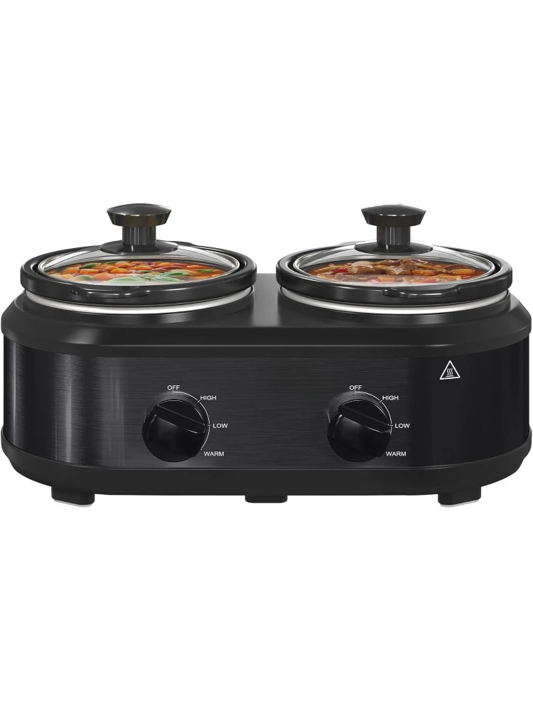 Double Slow Cooker,2 Pot Small Mini Crock Buffet Servers and Warmer,Dual Pot Oval Manual Slow Cooker with Adjustable Temp