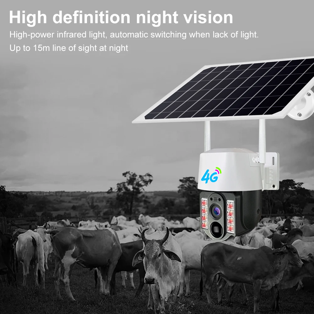 4K Solar Camera 4G Sim Card Outdoor Surveillance Camera with Solar Panel PIR & AI Detection Smart Night vision 2-Way Audio