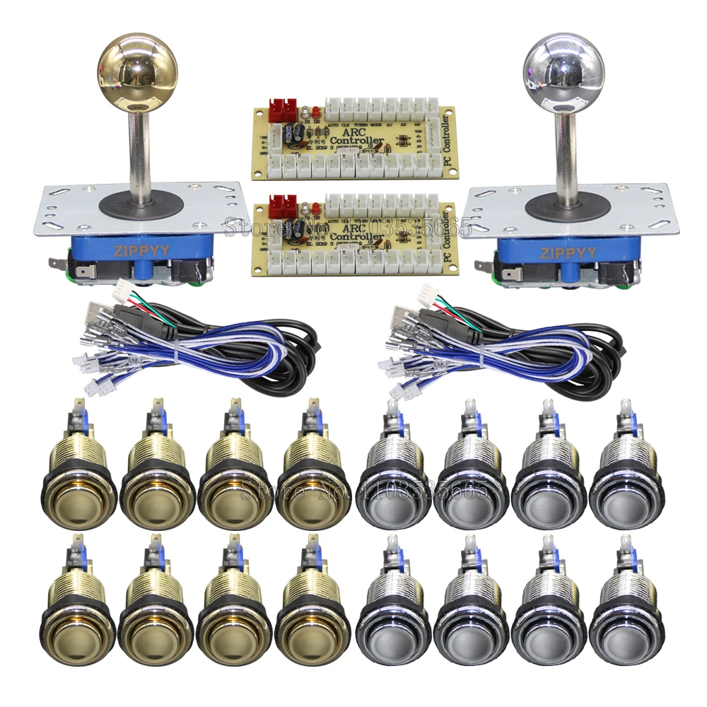

Аркадный 2-плеер, USB-плата с нулевой задержкой, позолоченный/посеребренный, кнопка в американском стиле, 8-полосный джойстик Zippy Stype для ПК Rasberry Pi