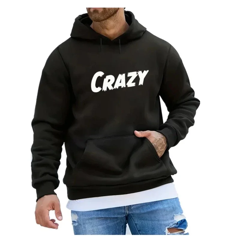 Men's Hoodie Street Fashion CRAZY Printed Sweatshirt Fleece Ladies Casual Funny Loose Hooded Top Men's Clothing