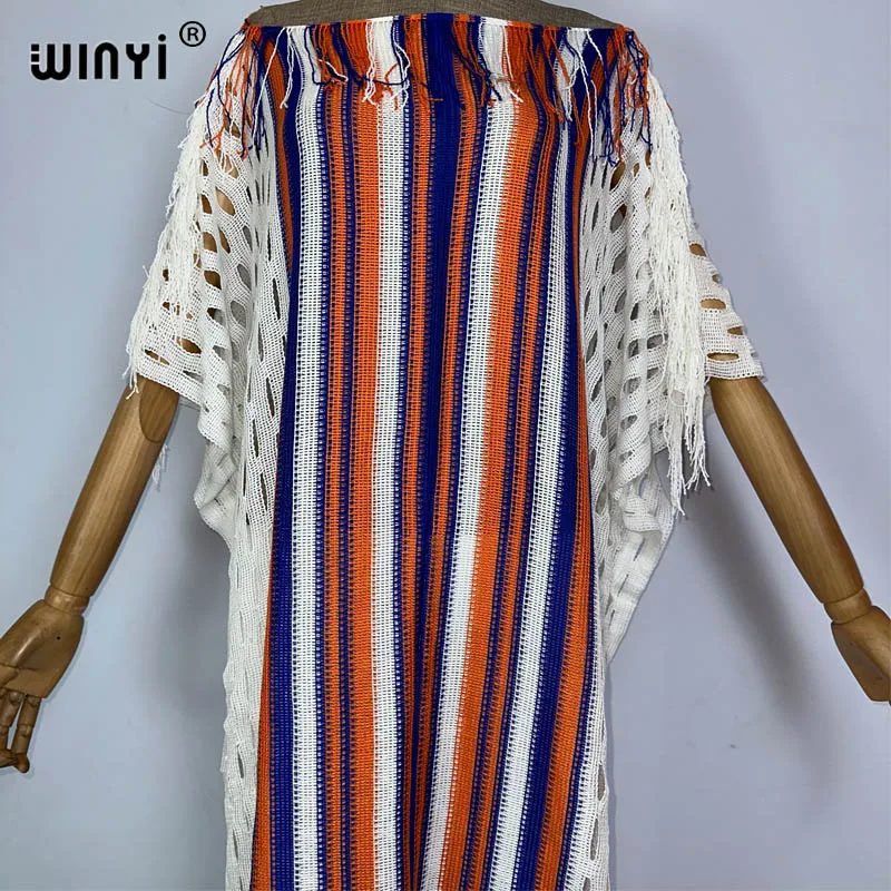 WINYI muslimsummer lavorato a maglia hollow nappa beach abito sexy elegante Bikini Cover-up donna Beach wear Solid Cloak beach dress