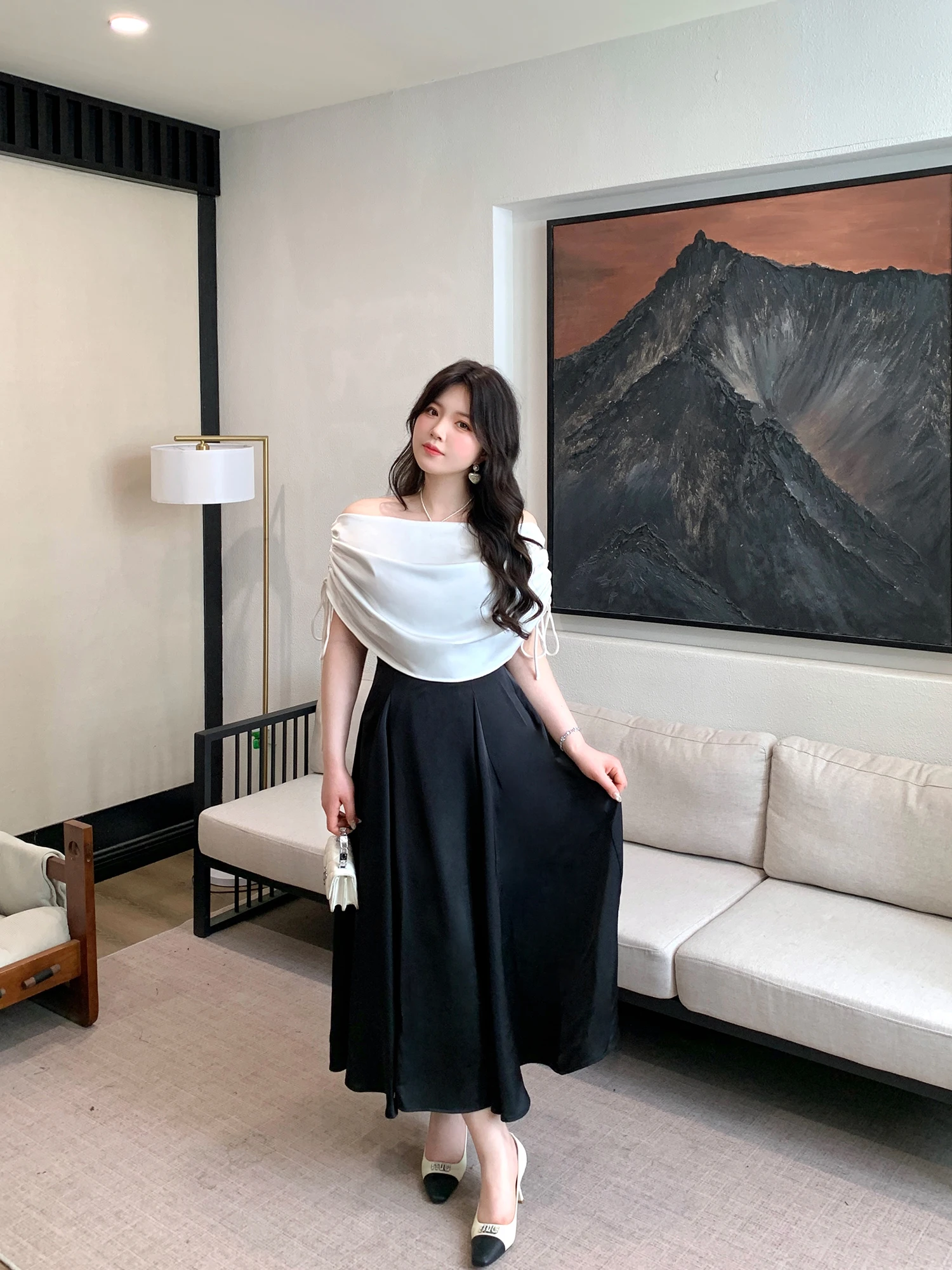 

Женское платье MB большого размера в стиле Хепберн с воротником-стойкой, пышной юбкой и высокой талией, летнее, длинное