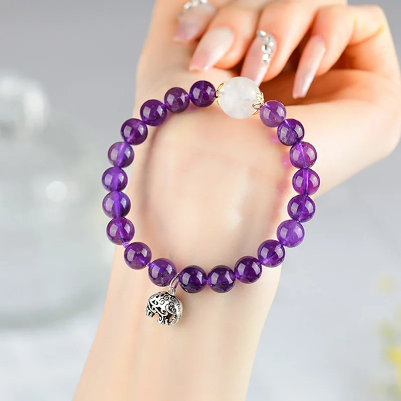 

Natural Amethyst Blue Moonlight S925 Silver Lucky Elephant Violet Color Bracelet