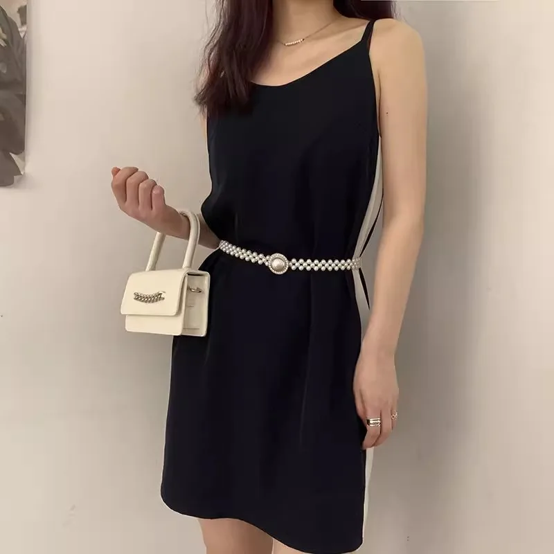 Stylish High-End Pearl Waist Chain - Elegant Waist-Defining Belt Accessory Korean-Style Skirt Rhinestone Elastic Women's Belt