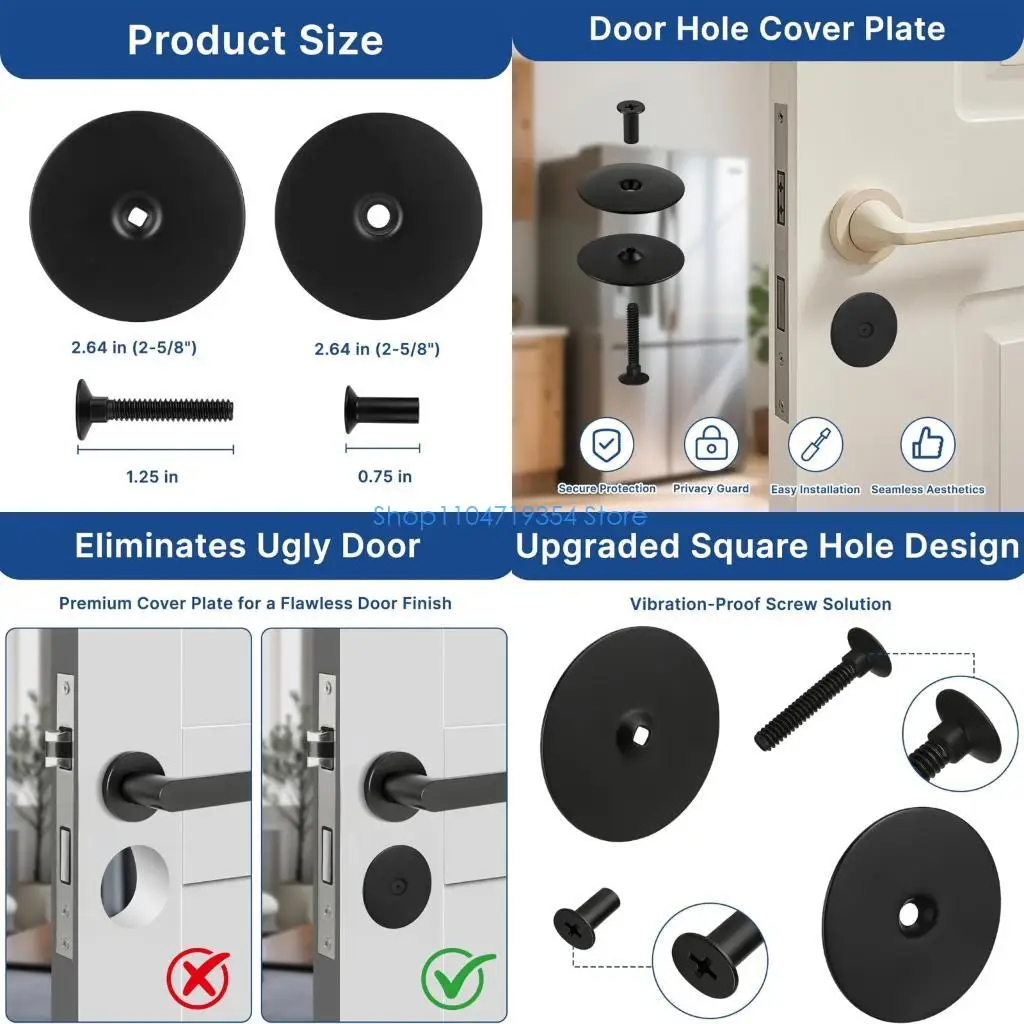 0XLD 2Pcs Rusts Proof Door Latches Covers With Anti Pry Stainless Steel Round Door Hole Filler for Home Security