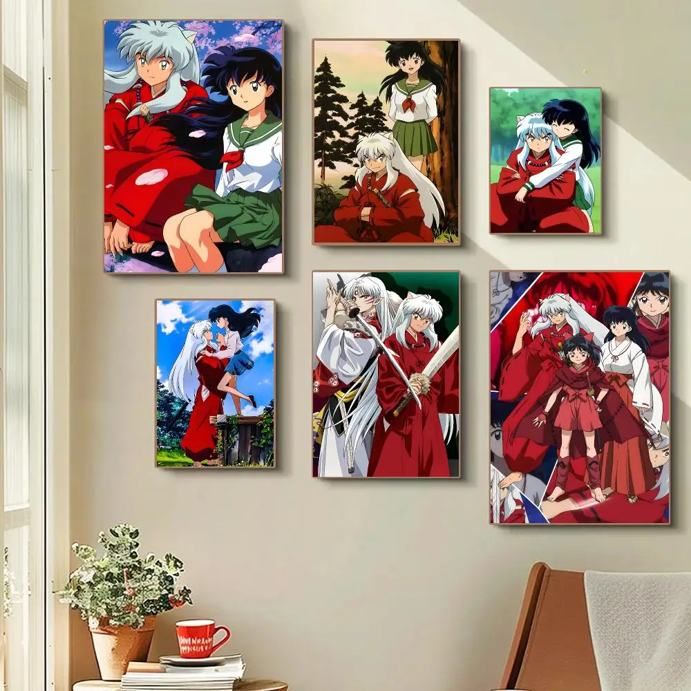 Japanese Anime L-Inuyasha Poster Self-adhesive Advanced Aesthetic Printing Paper Wall Art For Living Room Home Decor