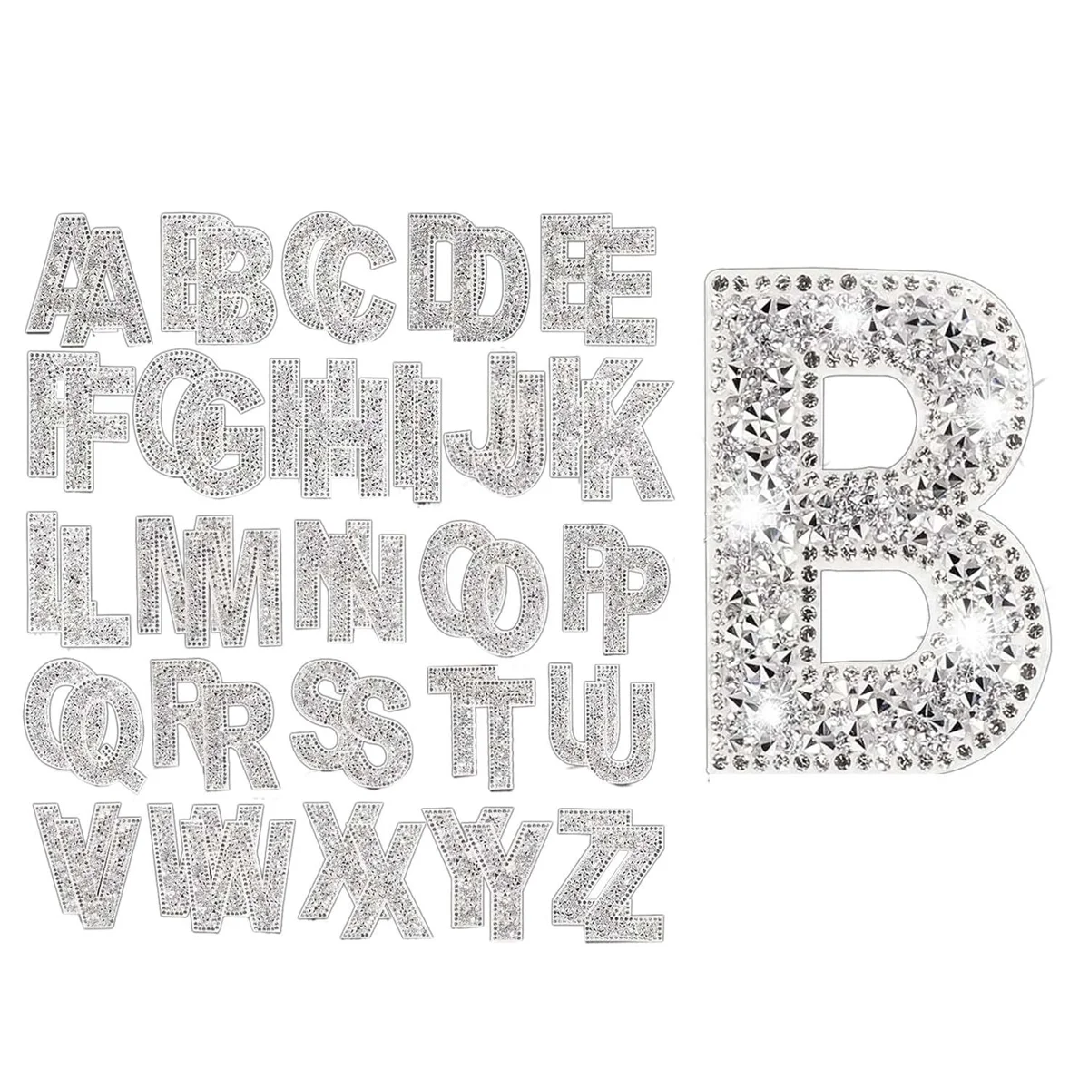 52 Pieces Glitter Rhinestone Alphabet Letter Stickers 2.4 Inch Resin Rhinestone Iron on Letter Glitter Self-Adhesive A-Z