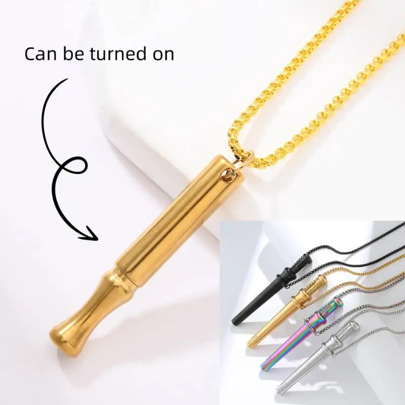 Stress Anxiety Relief Necklace 56mm Stainless Steel Meditation Necklace Breathing Resistance Whistle Necklace For Anxiety Collar