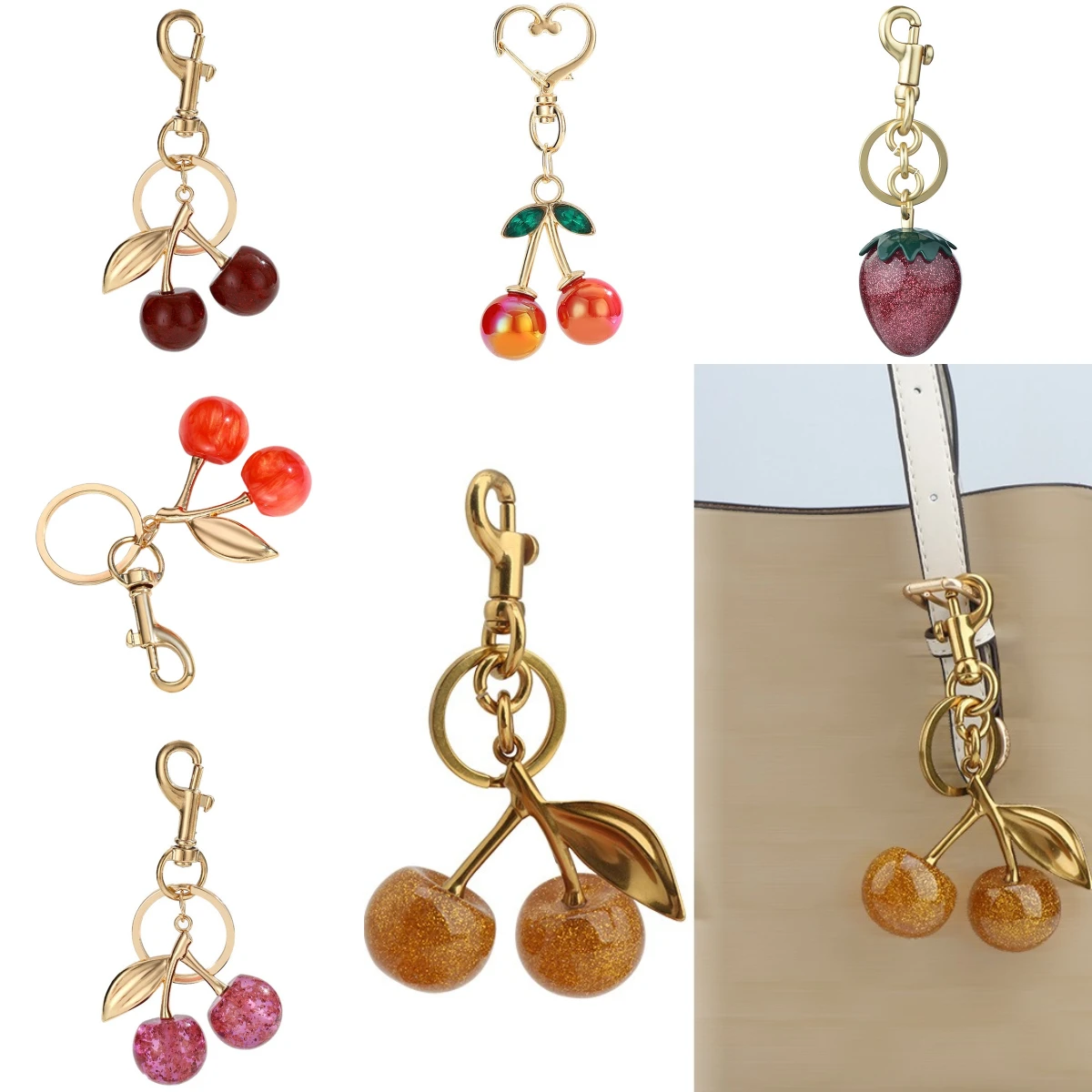 Gold Cherry Pendant for Coach Handbag