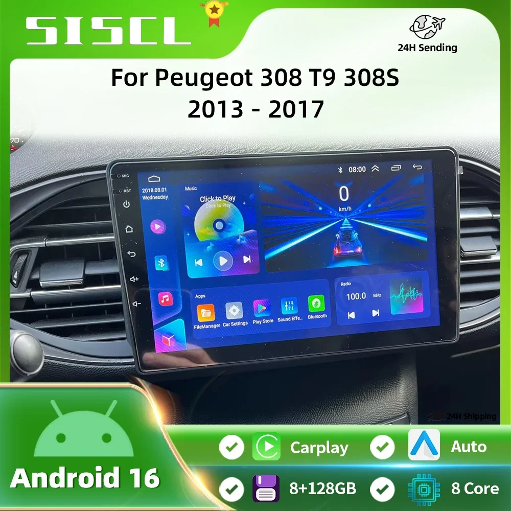 

Android 16 wifi+4G For Peugeot 308 T9 308S 2013 - 2017Carplay Car Radio Navigation GPS Multimedia Video Player BT Stereo auto