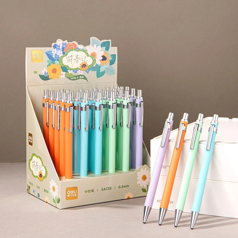 

36pcs High Quality Metal Gel Pens School Stationery Candy Color Luxury Pen Wholesale Office Acessories Pens Writing Steel Handle