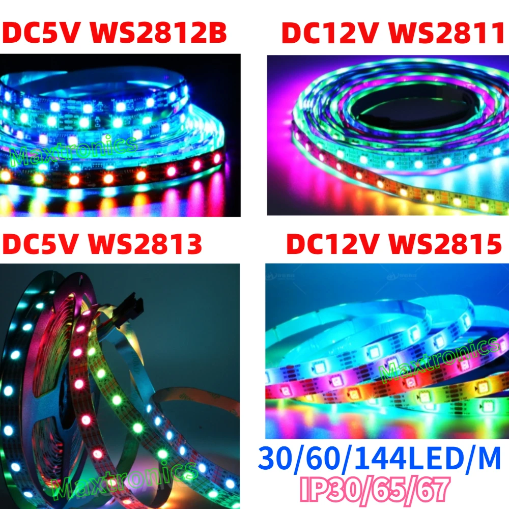 WS2812B WS2811 WS2813 WS2815 Pixel Smart 5050 taśma LED RGB WS2812 indywidualnie adresowalna 30/60/144 diod led/m taśma DC5V/12V