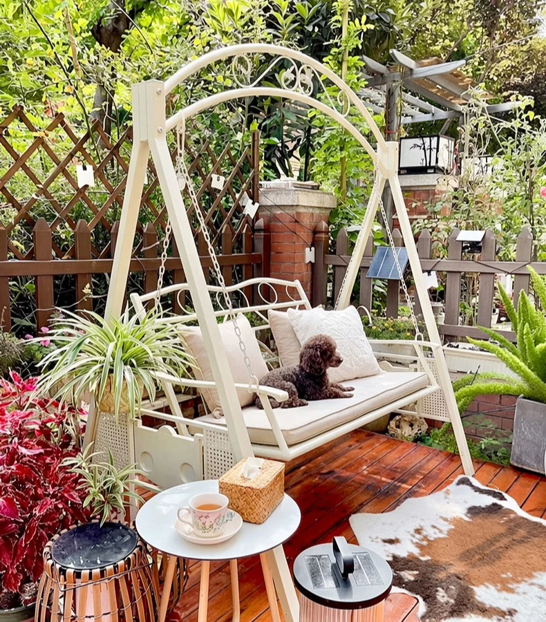 For Iron Outdoor Hanging Swing Chair, Single Seat Garden Patio Swing with Durable Frame for Villa Balcony
