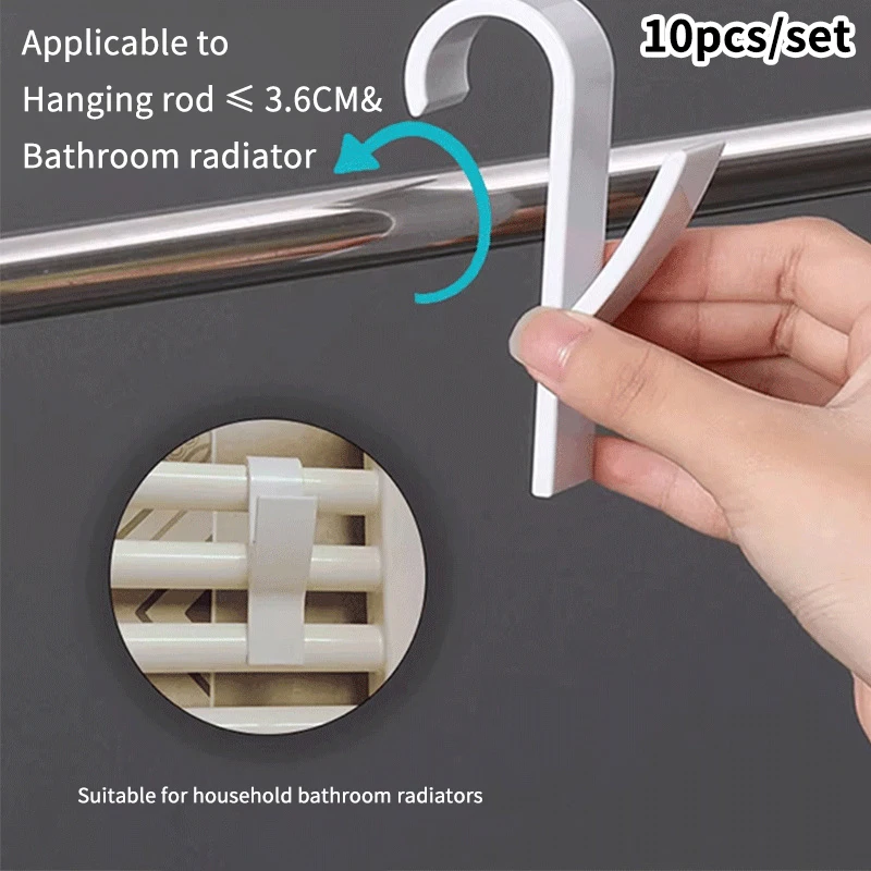 

10PCS Bathroom Hanger Clips Heated Towel Radiator Rail Hook Holder Multifunction Drying Rack Hook Towel Clothes Storage Hanger