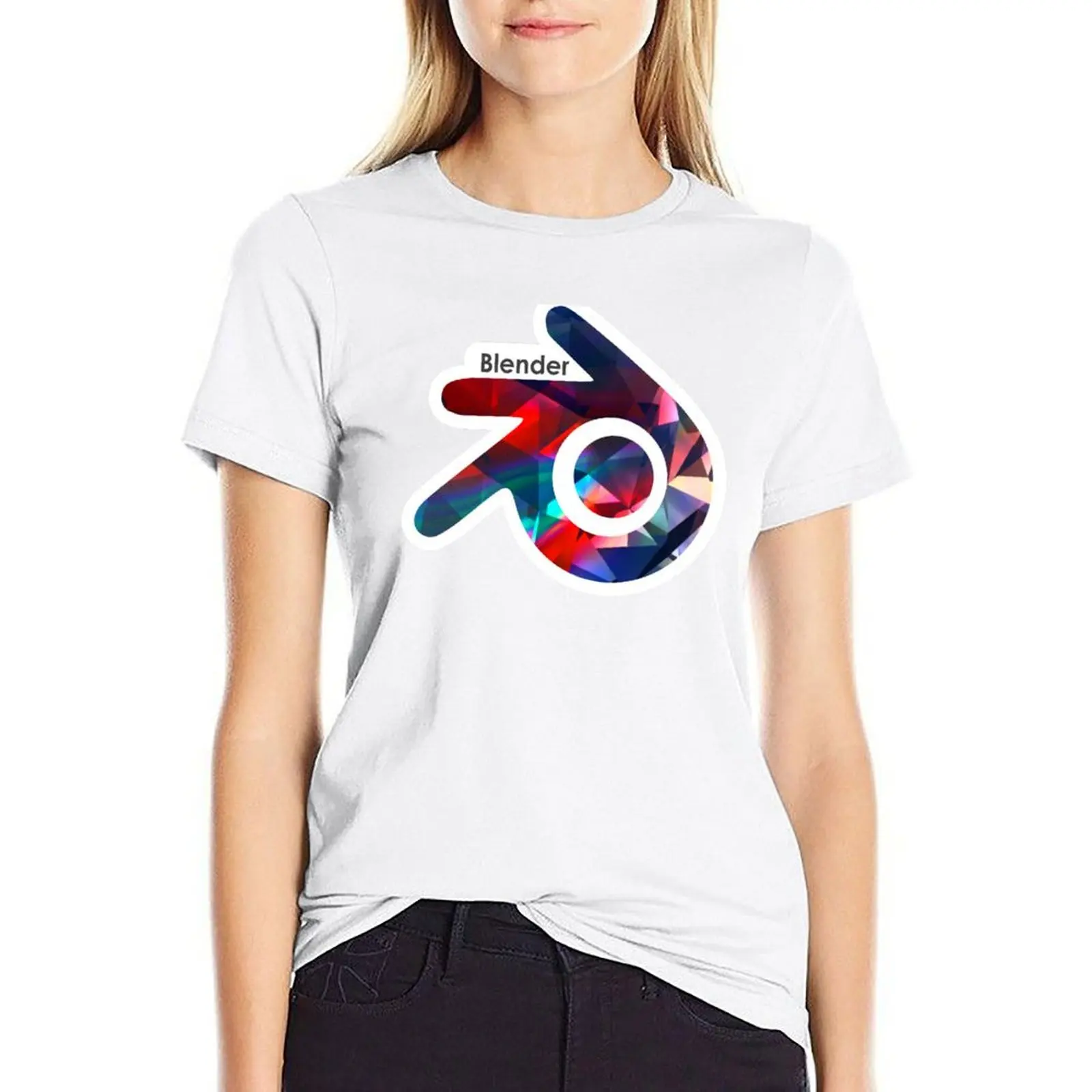 

Blender Logo (with white outline) T-shirt kawaii clothes plus size tops shirts graphic tees Women's clothing