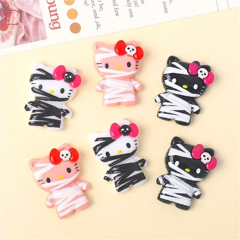 10Pcs Kawaii Mummy Resin HelloKittys Phone Case Accessories Cartoon Ghost Pumpkin Bat Cute Jewellery Hairpin Diy Decor Crafts