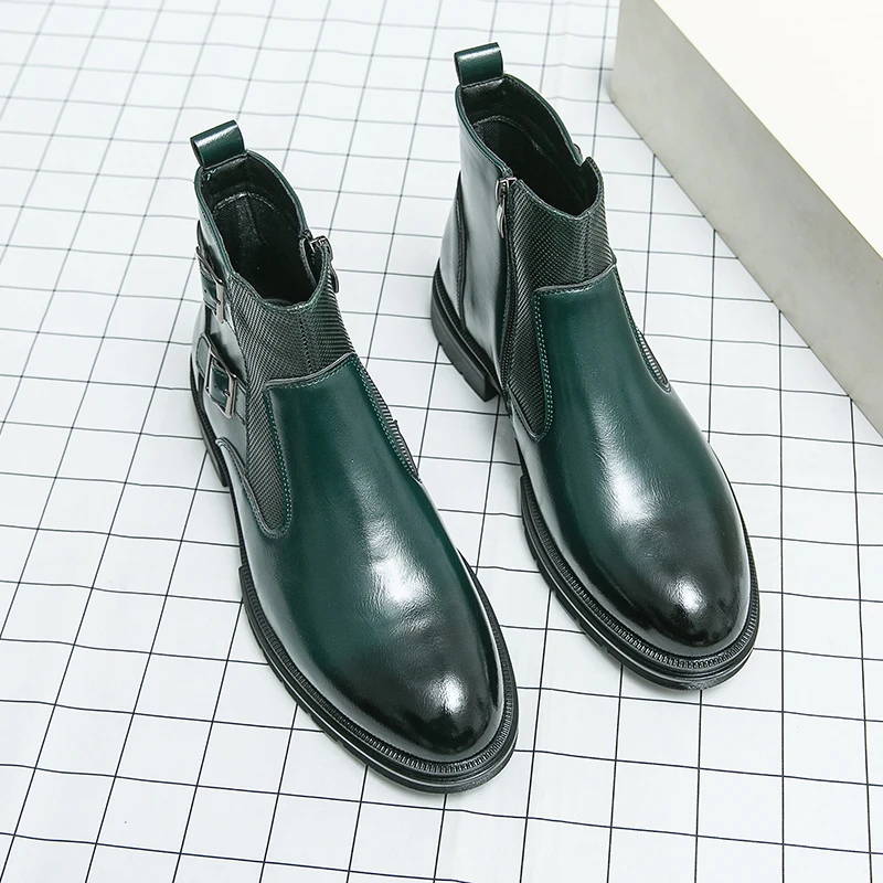 Luksusowa marka wysokiej klasy zielone męskie buty bankietowe w stylu brytyjskim szpiczaste męskie buty z prawdziwej skóry wszechstronne botki