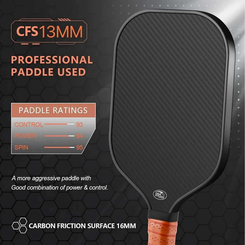 16MM Pickleball Paddle 3K Carbon Fiber Surface PP Honeycomb Core Enhanced Power Anti-Slip Hand Grip Paddle