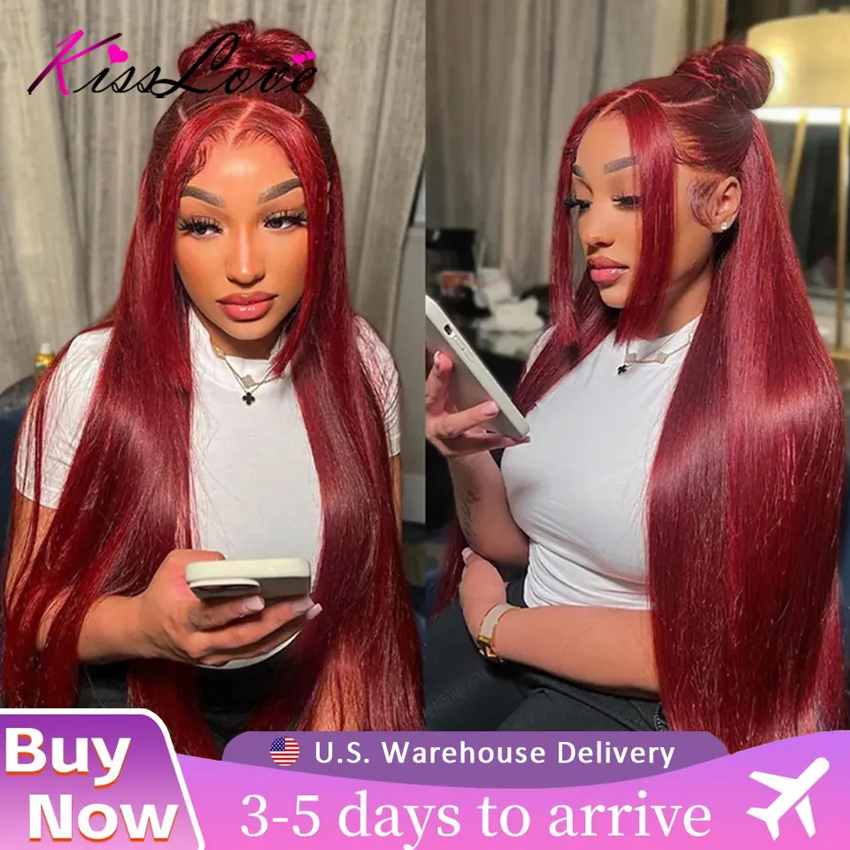 

KissLove 99J Burgundy 13x6 Lace Frontal Wig Human Hair Wigs Straight Lace Front Wigs Pre-Cut Lace Pre Plucked for Black Women