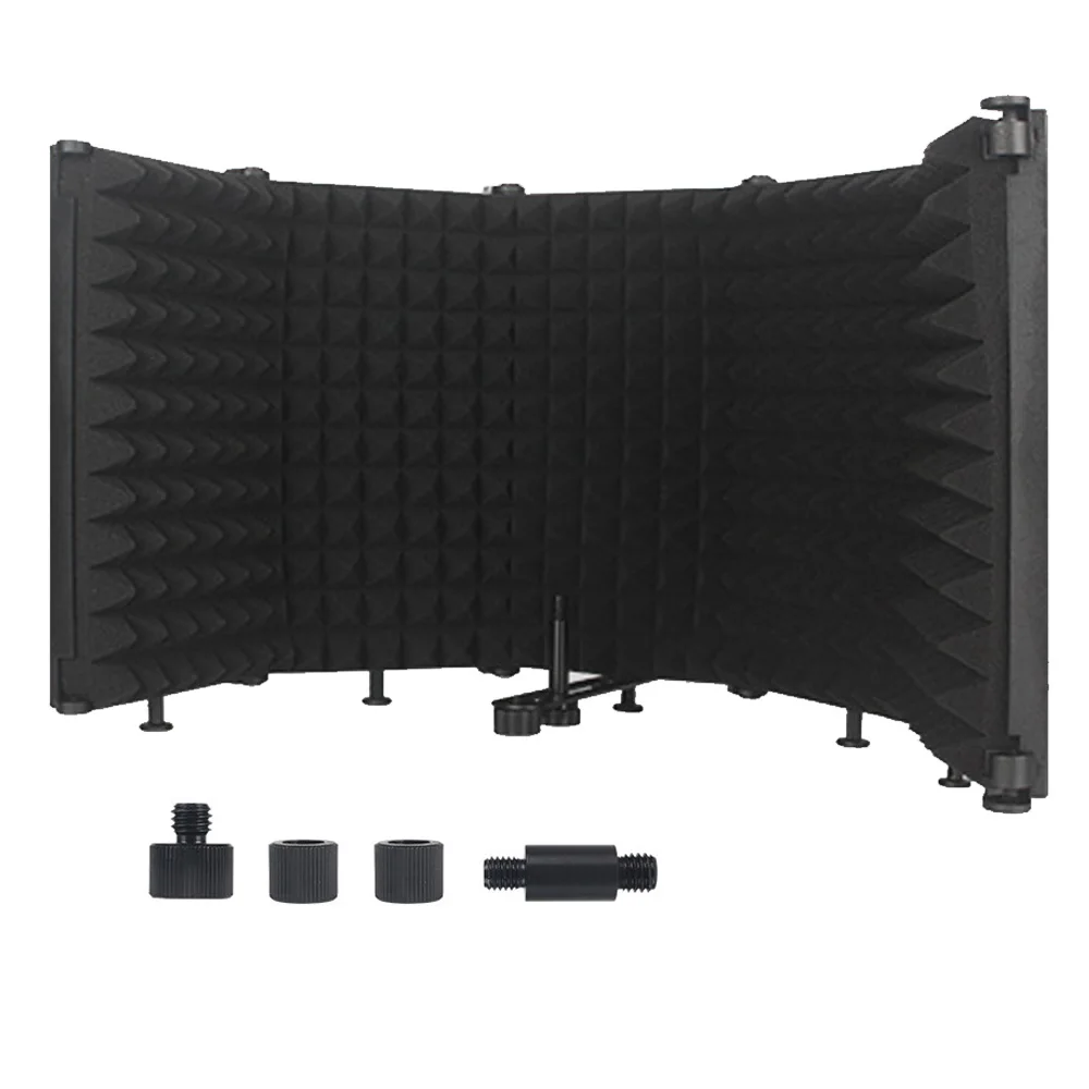 5-Panel Microphone Isolation Shield High Density Absorbent Foam Professional Collapsible Shield for Podcast Studio