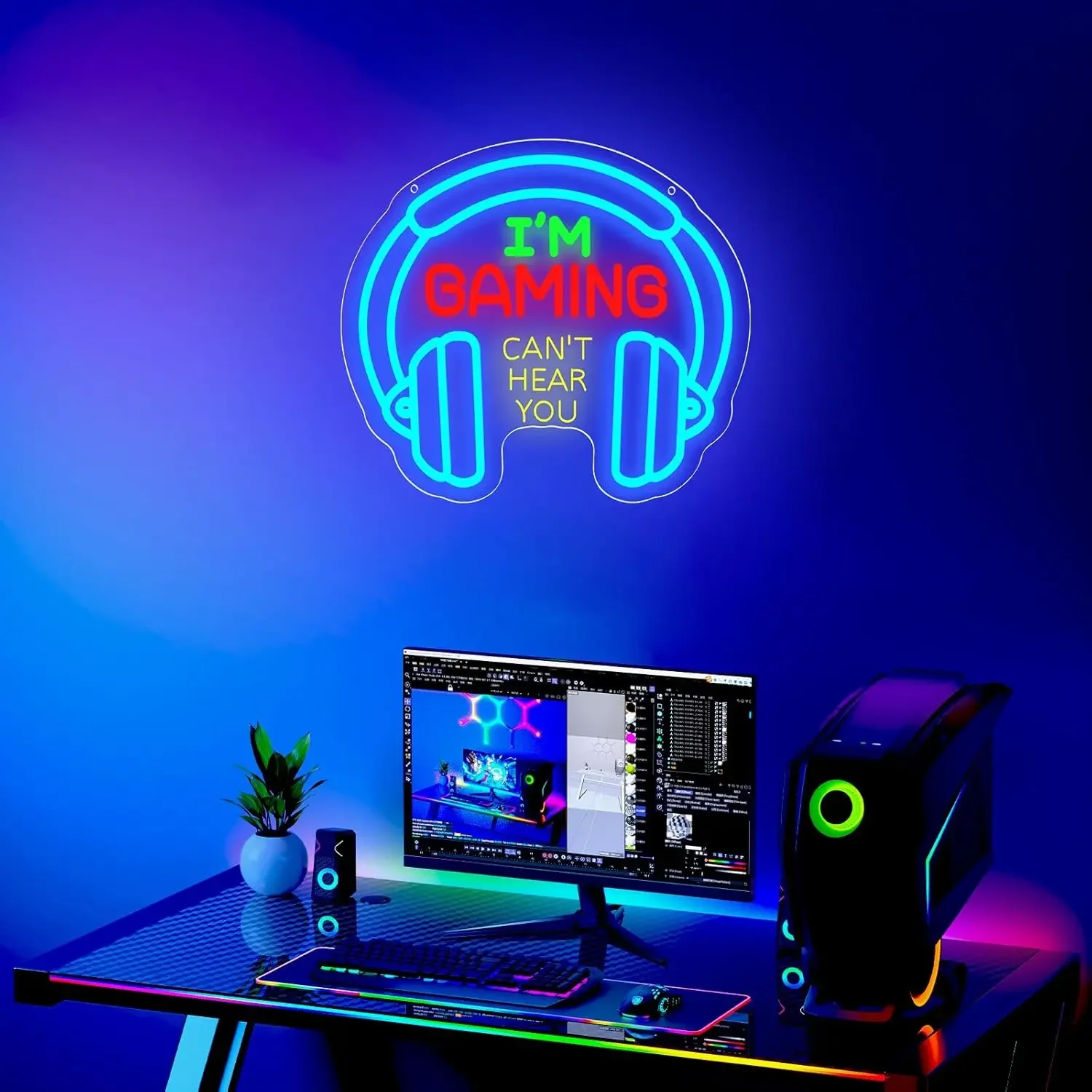 "I'M GAMING CAN'T HEAR YOU"  Neon Sign USB Powered Led Light for  Kids Room Gaming Room Bedroom Decoration Gift Art Wall Light view 2